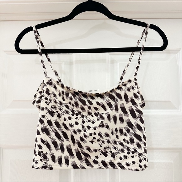 Express Body Contour Animal Print Cropped Cami Top cream brown sz Medium - Picture 2 of 5